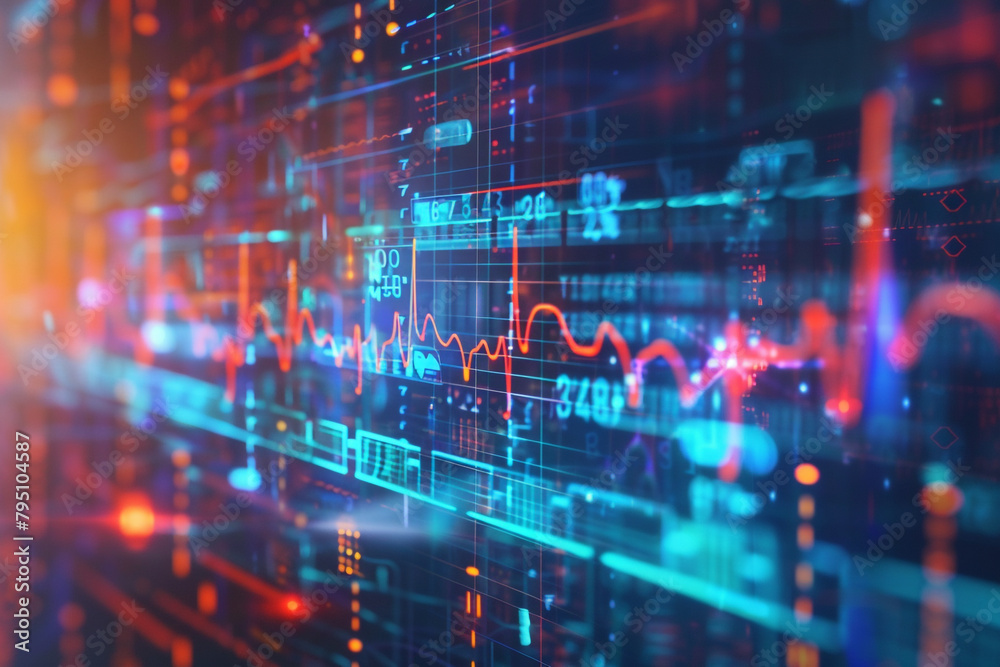 Heartbeat waveform with AI code background a close view of modern heart health diagnostics Heartbeat waveform with AI code background a close view of modern heart health diagnostics
