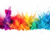 Vibrant Colorful Explosion of Rainbow Holi Paint Powder Isolated on a White Panoramic Background
