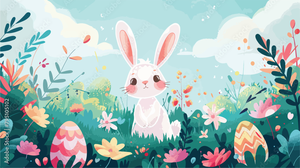 Happy Easter illustration with cute cartoon Easter Bu