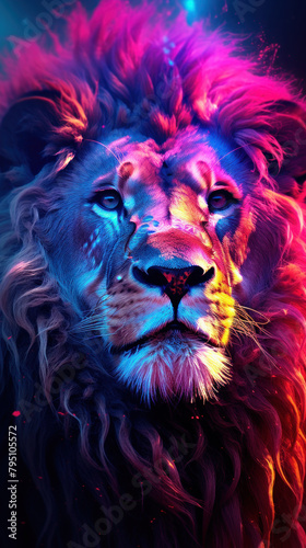 Cute lion in rainbow colors.