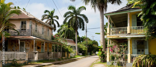 Barbadian plantation houses lined up in Bridgetown, showcasing elegance and historical charm in V.