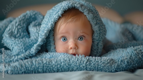 Baby With Blue Blanket on Head