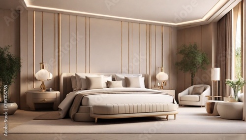 Luxury hotel room  bedroom. 3d rendering. 