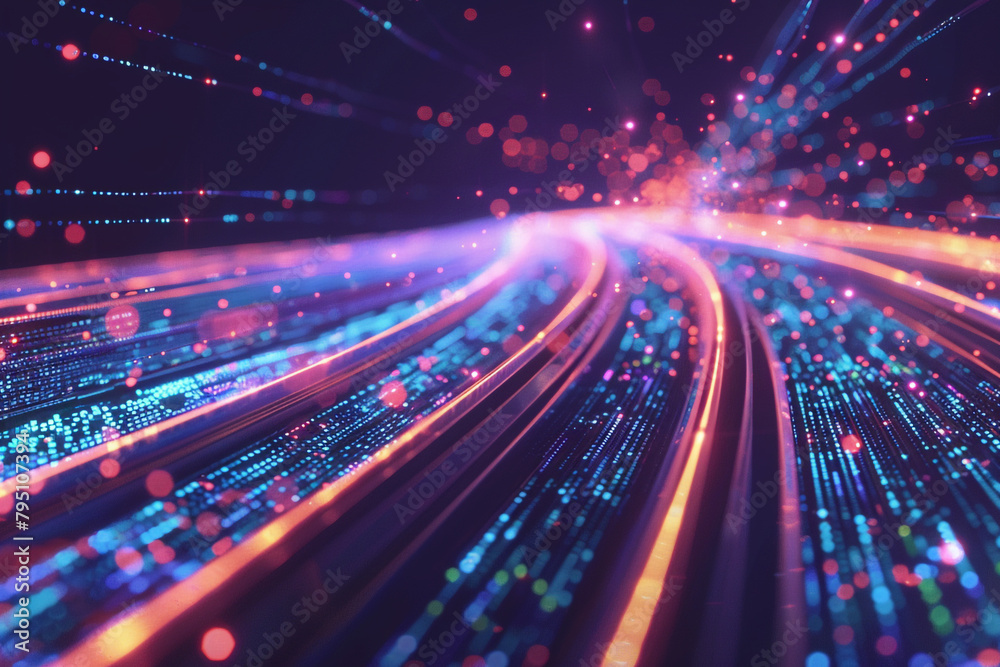 High speed data highway with flowing streams of light representing information High speed data highway with flowing streams of light representing information
