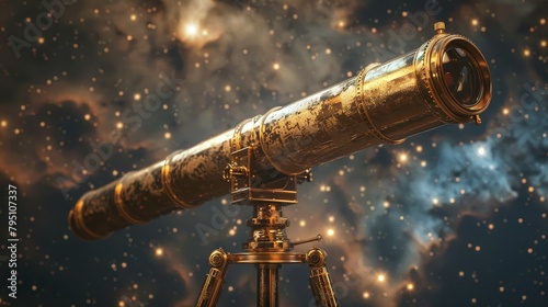 Telescope: An illustration of a classic refracting telescope, reminiscent of early astronomical instruments