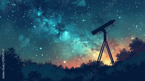 Telescope: An illustration of a large telescope standing tall against a backdrop of a starry sky