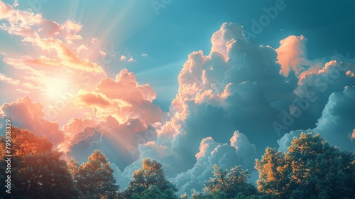 Sun Shining Through Clouds Above Trees