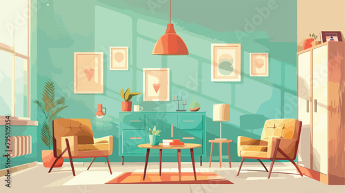 Living room interior concept with furniture set. Flat