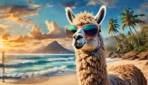 Llama Life: Beachside Chic with Sunglasses and Sand - A Tropical Twist"