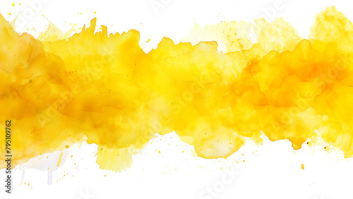 Abstract yellow watercolor splash on white background. Digital art painting.