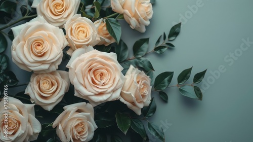 Cluster of White Roses With Green Leaves