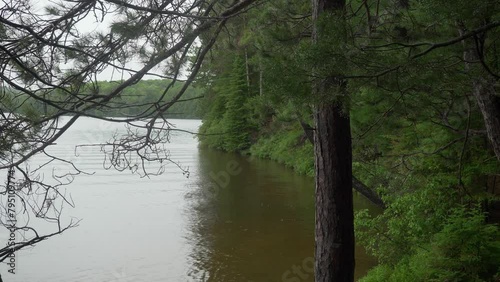 rain falling on the lake in Algonquin park