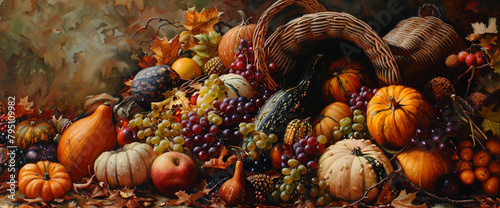A Thanksgiving cornucopia overflowing with harvest bounty, leaving room for your gratitude. photo