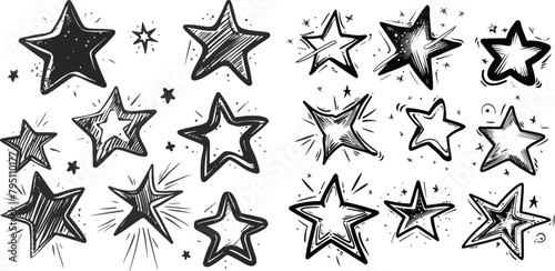 Doodle sketch night star set