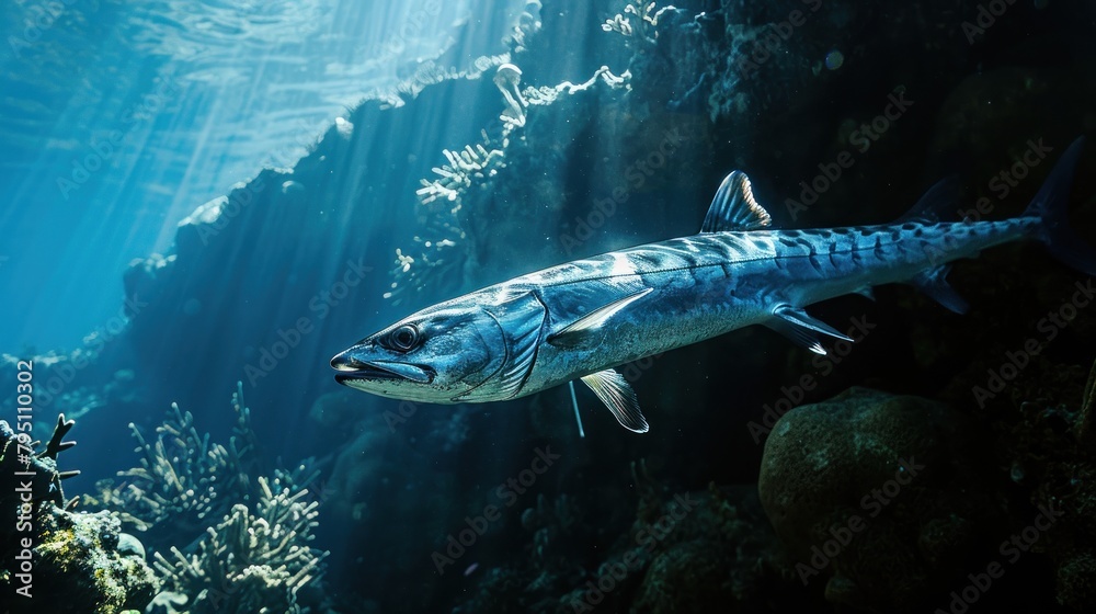 Fototapeta premium Barracuda in wild nature. Copy Space