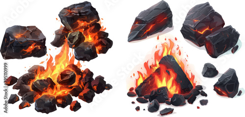 Combustion bonfire barbecue, red glow flaming carbon energy