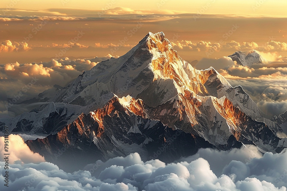 Himalayan Spirit The majestic Himalayan mountains overlaid, capturing the essence of high-altitude adventure and spirituality Suitable for mountaineering expeditions - obrazy, fototapety, plakaty 