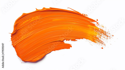 Orange paint brush stroke isolated on white background. Abstract smears of oil paint.