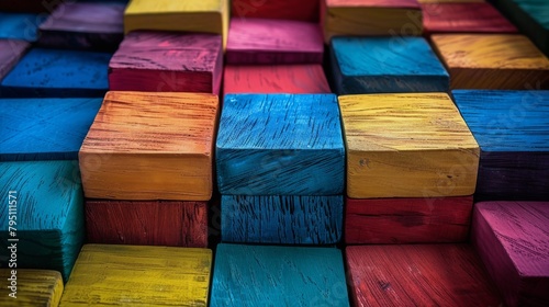Colorful Wooden Blocks Arranged in a Pattern