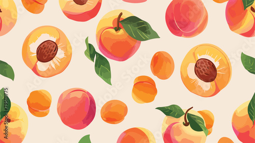 Fototapeta Naklejka Na Ścianę i Meble -  Peaches and apricots summer fruits beautiful pattern