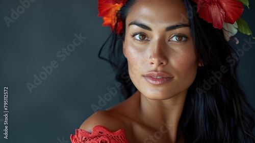 Beautiful amazing Samoa woman on studio background. Copy Space