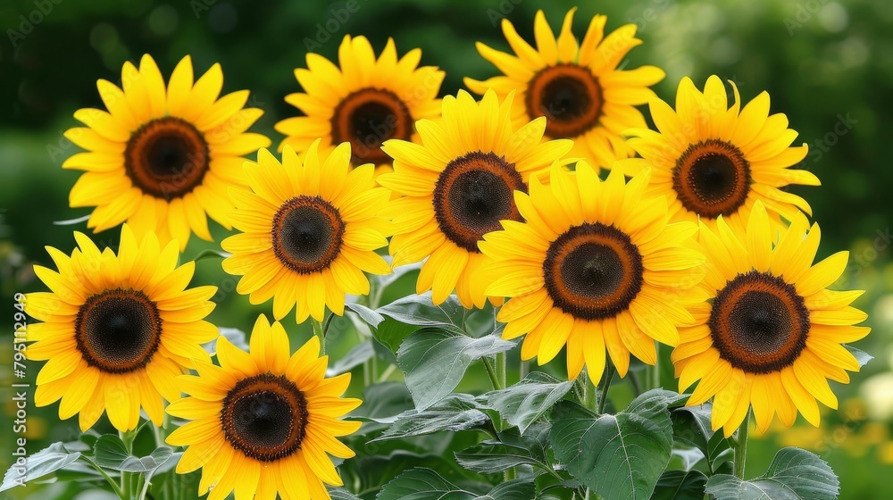 Fototapeta premium Vibrant close up of sunflowers in full bloom, detailed view of radiant sunflower petals