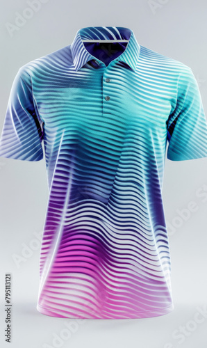 Golf polo shirt jersey 3d designed, front view ad mockup, isolated on a white and gray background.