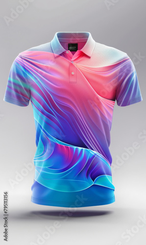 Golf polo shirt jersey 3d designed, front view ad mockup, isolated on a white and gray background.