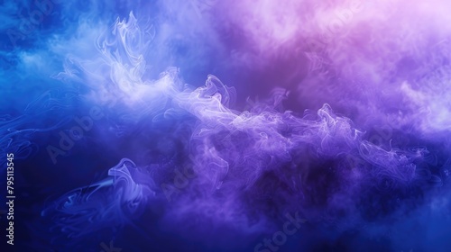 Water Closeup. Paint Mix in Mysterious Storm Sky. Blue Purple Glowing Fog and Cloud Abstract Art Background