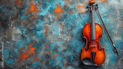 Violin on Blue and Gray Background