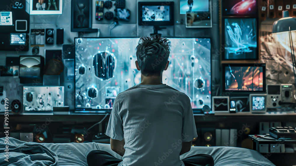 Tech Enthusiast Immersed in High-Tech Control Room Tech Enthusiast Immersed in High-Tech Control Room