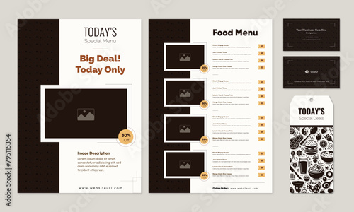 Set of Food Menu, Flyer, Business Card and Bookmark for corporate business