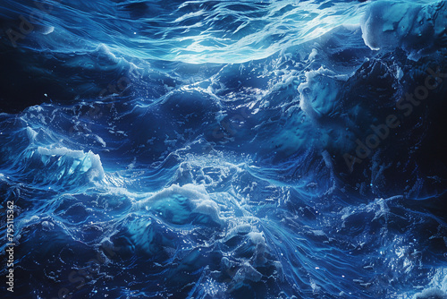 Hue of deep blues, a 3D representation of serene ocean depths, rich and immersive  © xadartstudio