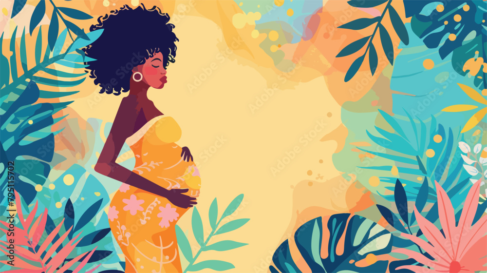Pregnancy banner pregnant black woman vector illustration
