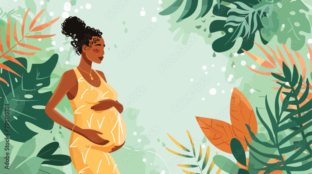 Pregnancy banner pregnant black woman vector illustration