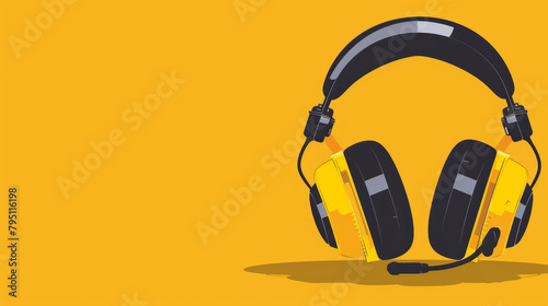 A professional yellow and black gaming headset with a microphone on a matching yellow background.
