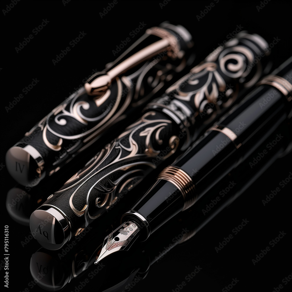 Naklejka premium Elegant Black Classic Fountain Pens: A Touch of Sophistication for Writing