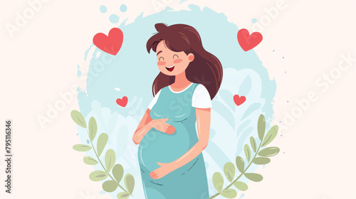 Pregnant woman concept vector illustration in cute ca