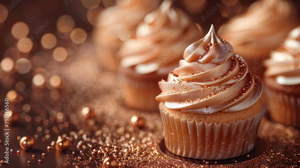 creamy cupcake with gold sprinkle, Generative Ai creamy cupcake with gold sprinkle, Generative Ai
