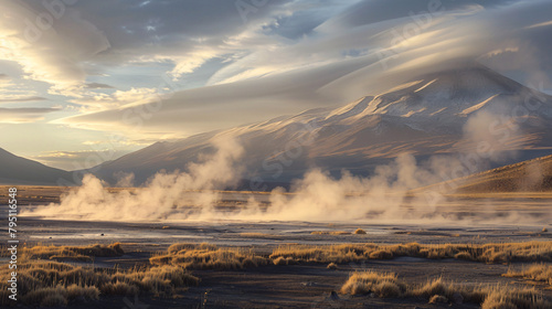 Sol de Manana geysers and fumaroles in Altiplano Boliv photo