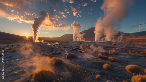 Sol de Manana geysers and fumaroles in Altiplano Boliv photo