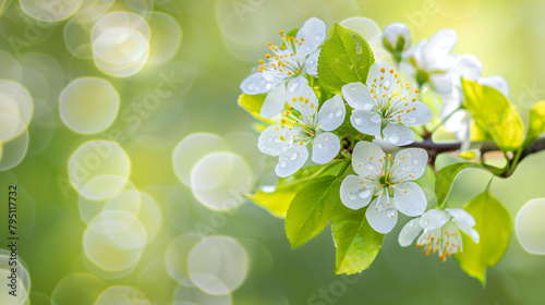 Spring blossom on green blurred background --