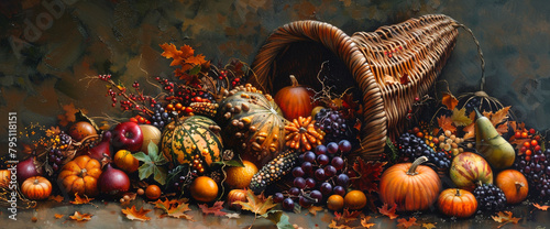 A Thanksgiving cornucopia overflowing with harvest bounty, leaving room for your gratitude.