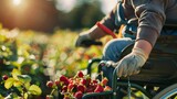 Accessible Gardening: Wheelchair User Harvesting Strawberries. Generative ai