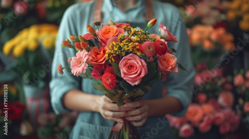 Woman Holding Bouquet of Flowers