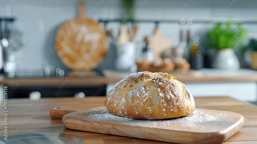 Freshly baked bread resting on the kitchen table Freshly baked bread resting on the kitchen table