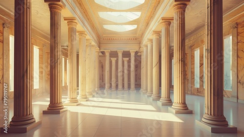 Ancient greek architecture with pillars and a classical interior