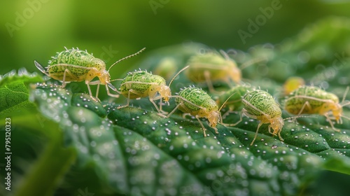 Yellow Bugs on Green Leaf