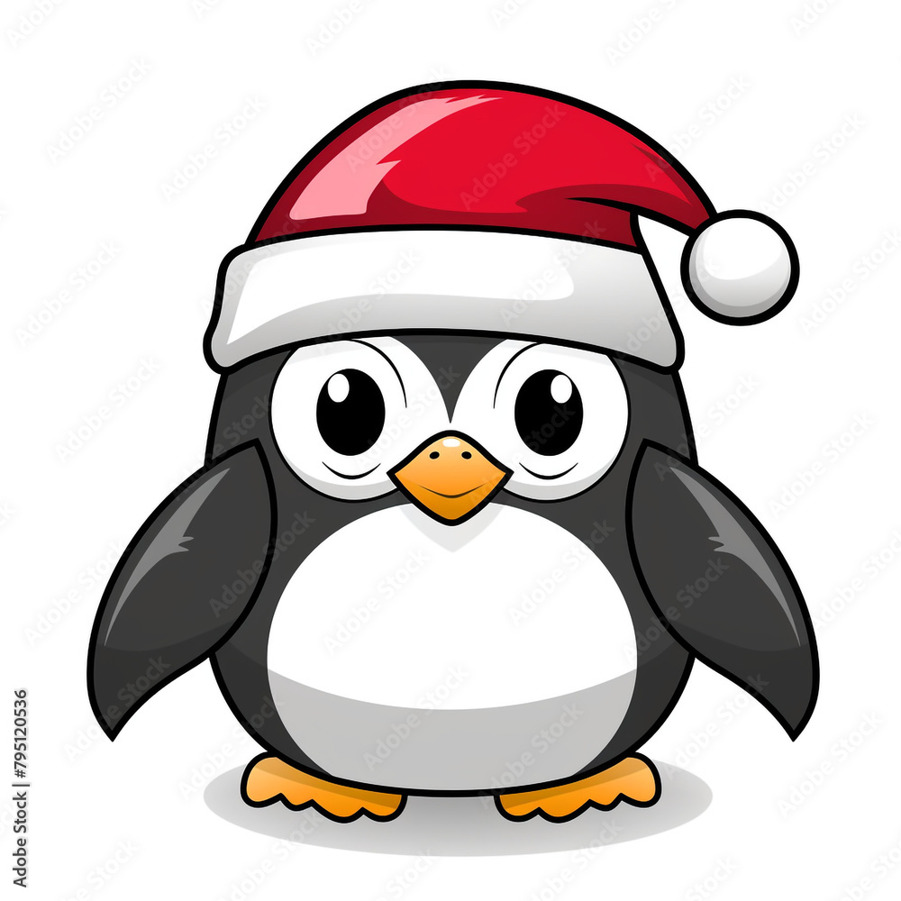 Naklejka premium clipart kawaii, cute penguine wearing a christmas hat, soft pastel colour scheme, white background сreated with Generative Ai