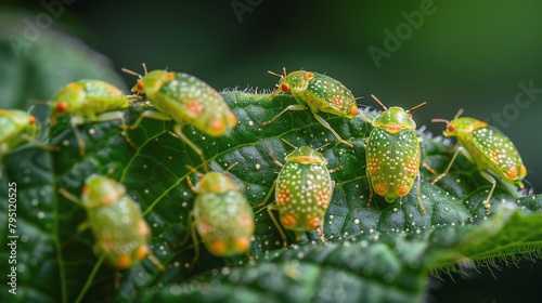 Yellow Bugs on Green Leaf